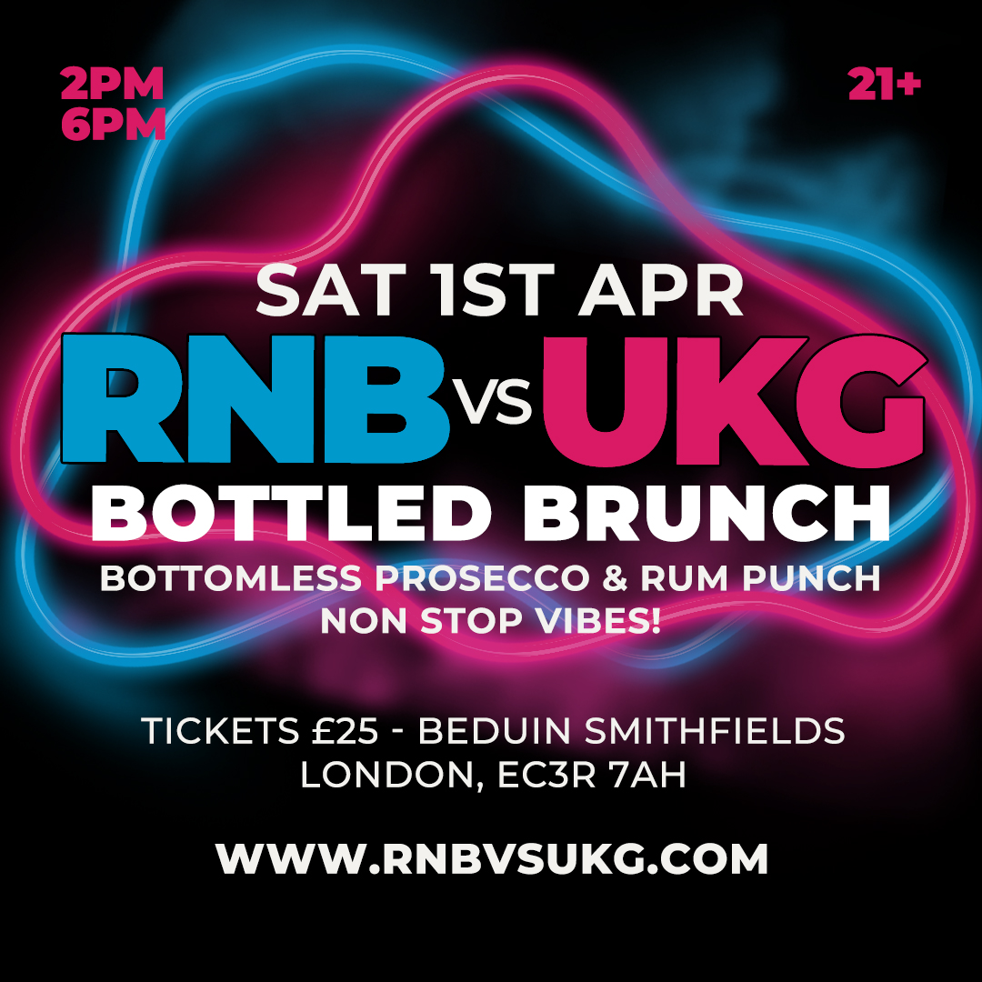 Pink and Blue RNB vs UKG flyer with event info
