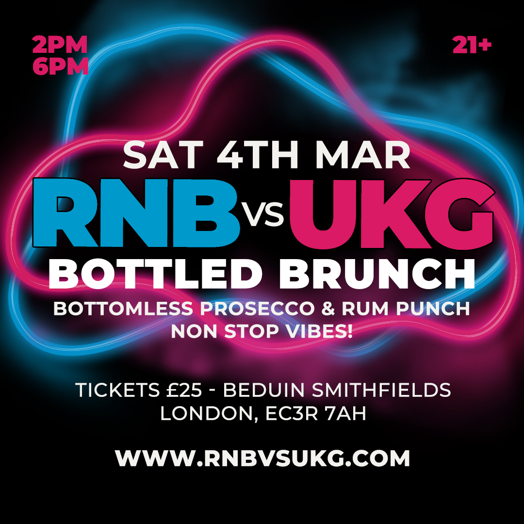 Pink and Blue RNB vs UKG flyer with event info